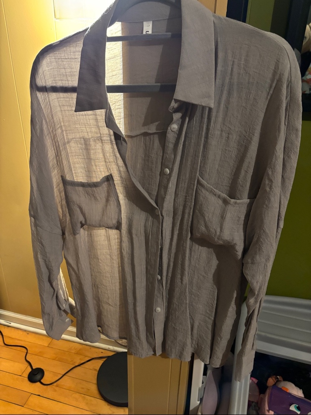 Lightweight Sheer Button-Up Shirt in Silver:Gray